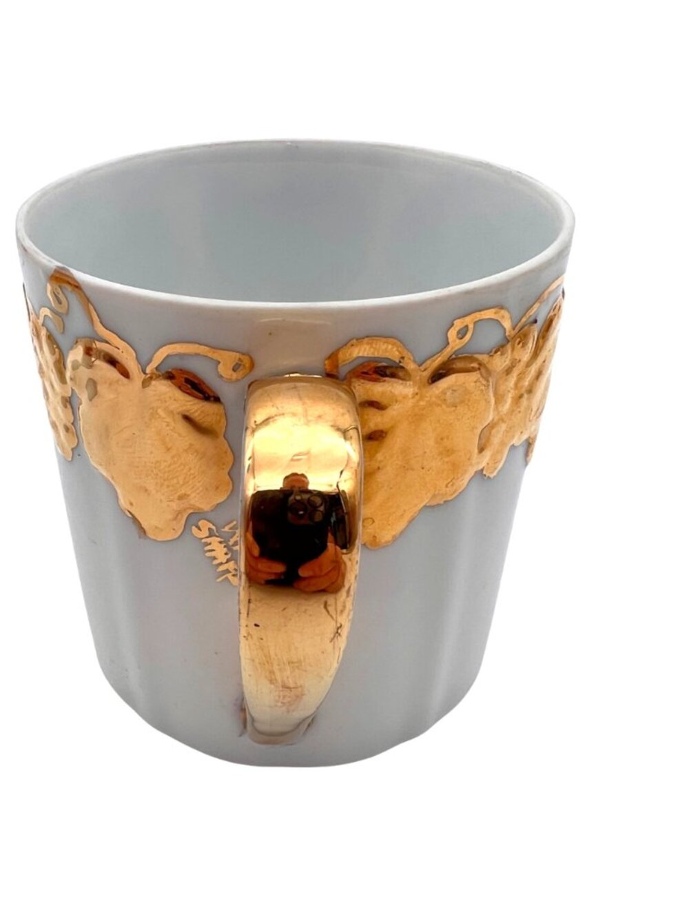 Vintage Porcelain Cup Set Of 3 Gold Handle & Grape Leaf Pattern Signed WM Sharp - Picture 8 of 16